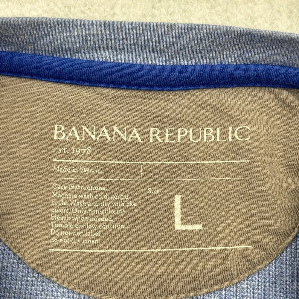 Banana Republic Shirt Mens Large Blue Heather Waffle Knit Crew Long Sleeve L